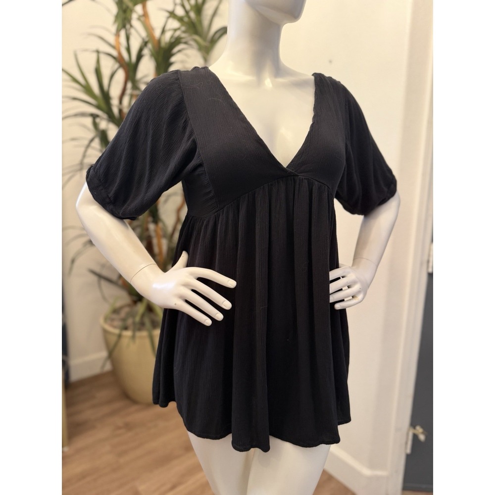 Blue Island Beach Dress Mini Cover‎ up Sz S Gauzy Flowy Swim Black Short Low Cut